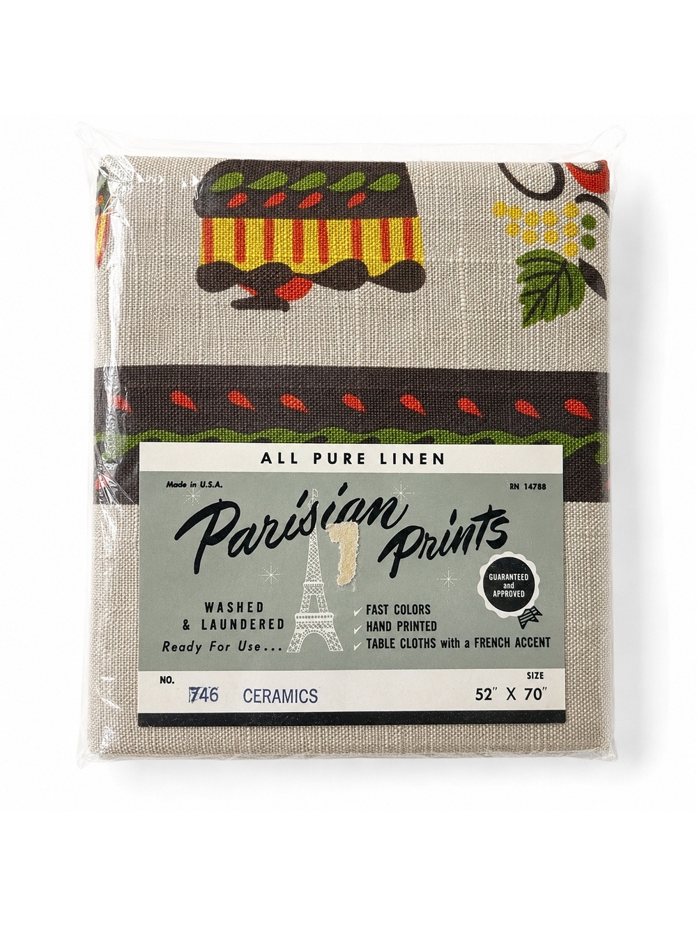 Vintage Parisian Prints Polish Folk Art Linen Tablecloth 52x70 New Sealed USA
